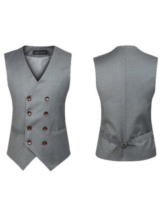 Business Formal Double Breasted Suit Vest British Style Waistcoats for Men