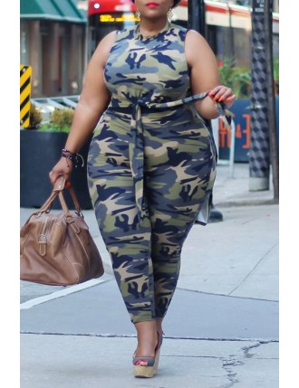 Lovely Casual Camouflage Printed Plus Two-piece Pants Set