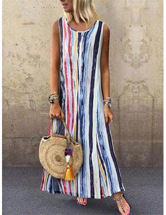 Multicolor Striped Sleeveless Summer Dress For Women