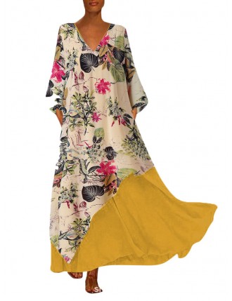 Bohemian Holiday Double-layer V-neck Loose Printed Dress