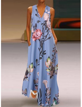 Bohemian Floral Print V-neck Plus Size Maxi Dress