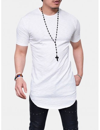Mens Breathable Solid Color Irregular Hem O-neck Short Sleeve Casual Summer T shirt