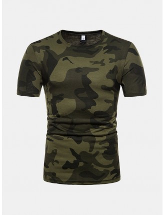 Mens Camouflage O-neck Short Sleeve Slim Fit Casual Summer Cotton T Shirts