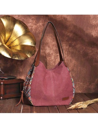 Bohemia Large Capacity Canvas Floral Handbag Shoulder Bag For Women