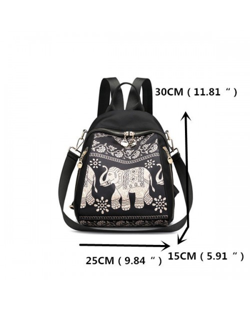 Waterproof Dual-use Elephant Print Multi-function Backpack Nylon Crossbody Bag For Women